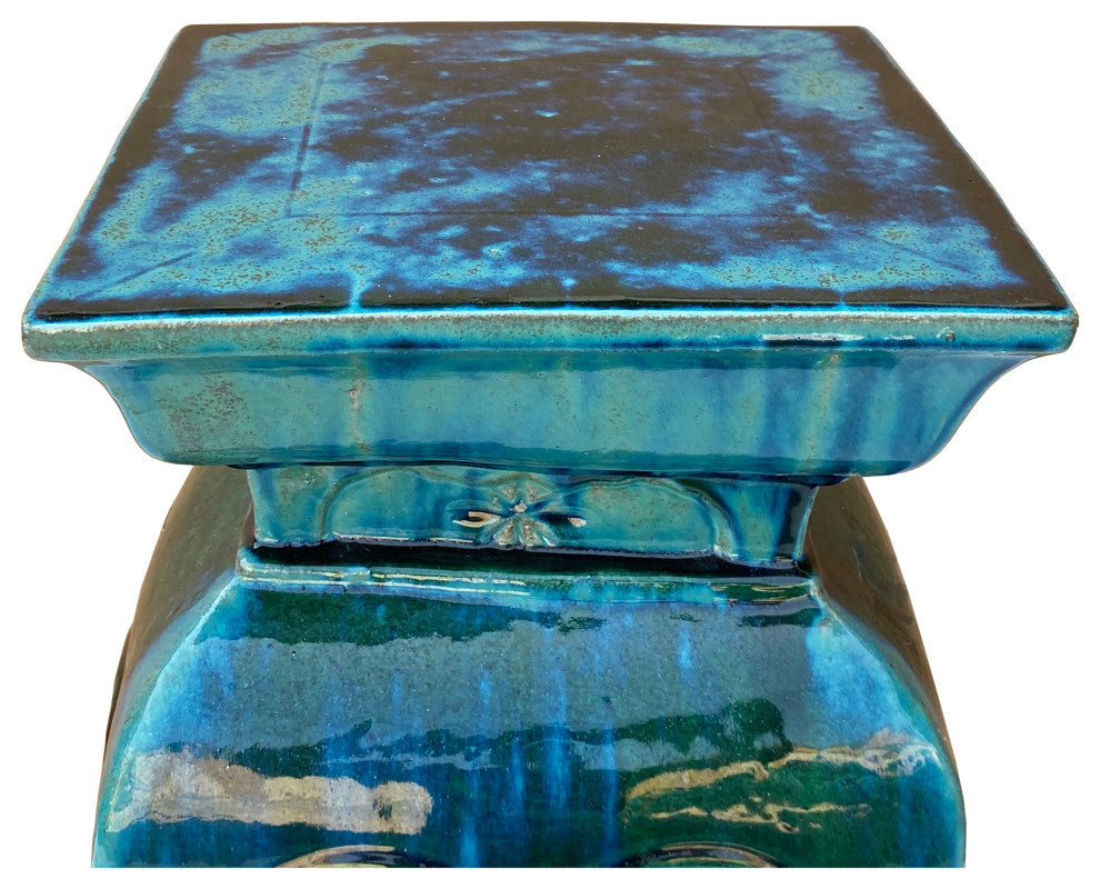 Ceramic Clay Green Square Tall Pedestal Table Flower Display Stand Hcs7056