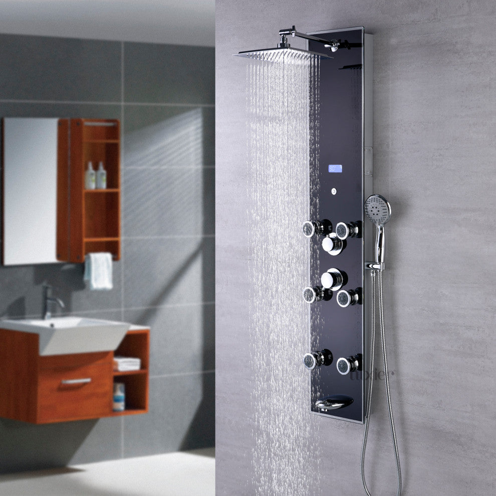 Luxier 51" 6-Jet Shower Panel With Rainfall Shower Head Hand Shower, Black