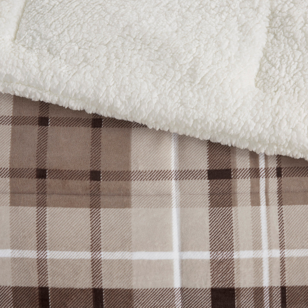 Woolrich Alton Plush to Sherpa Winter Comforter Set, Plaid Taupe, King