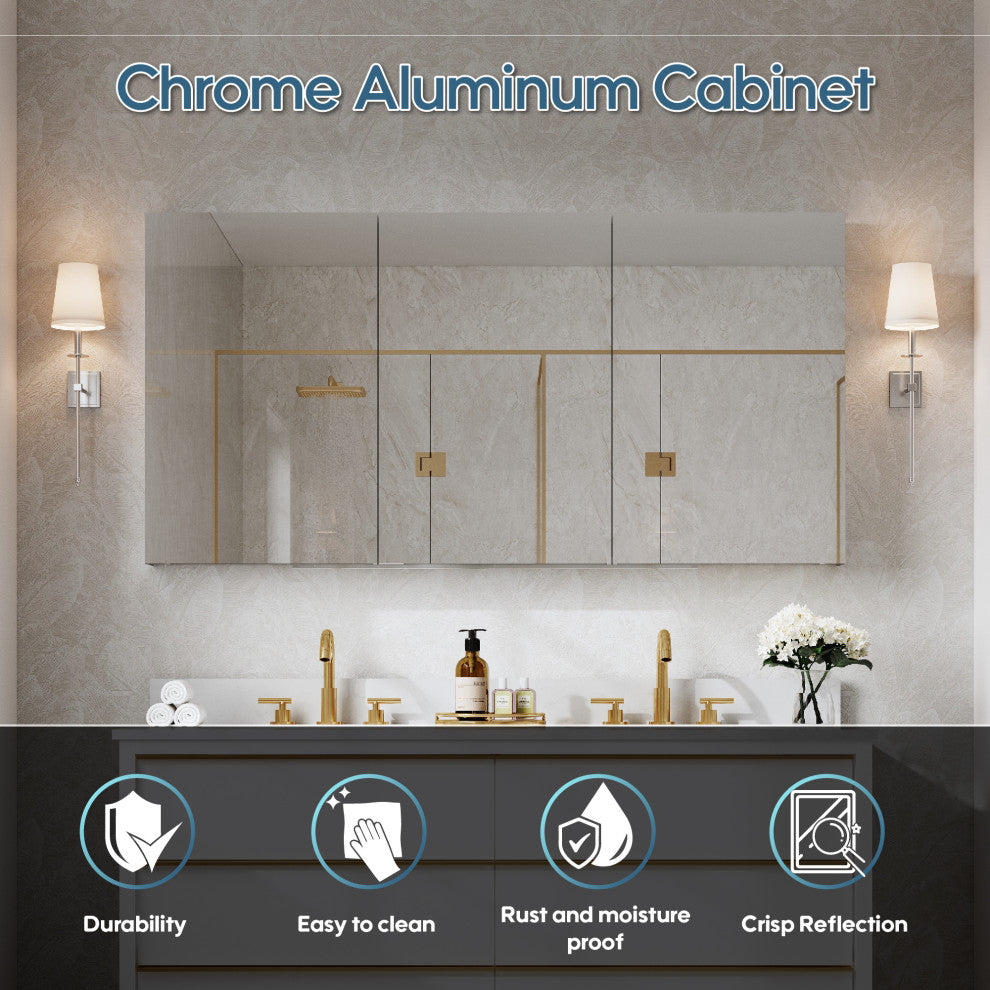 Recessed/Surface Mount Bathroom Medicine Cabinet, Soft-Close Blum Hinges, 60"x30" Three Doors