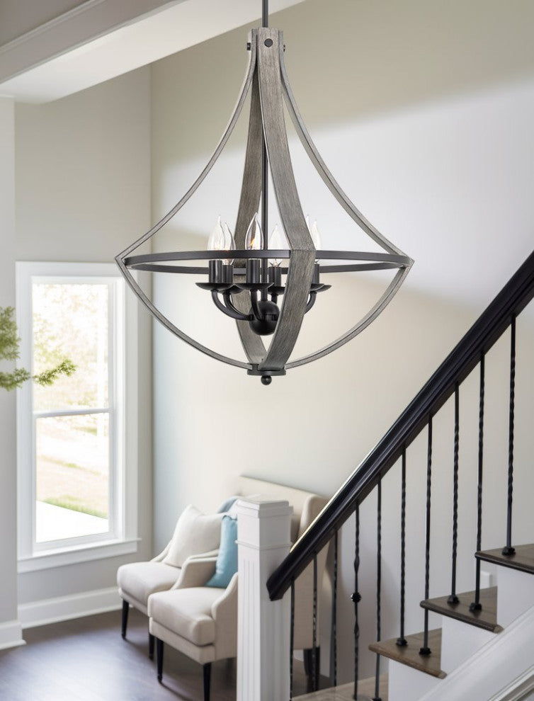 Kira Home Laguna 26" Rustic Foyer Chandelier, Wood Style Metal Frame, Accents