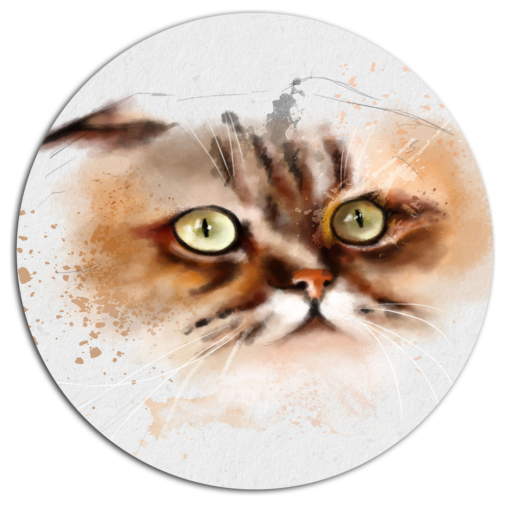 Cute Brown Cat Watercolor Sketch, Animal Disc Metal Artwork, 23"