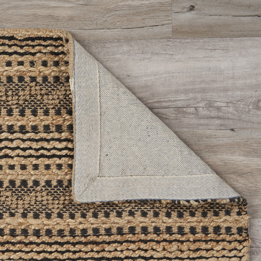 5" x 8" Tan and Black Intricate Striped Area Rug