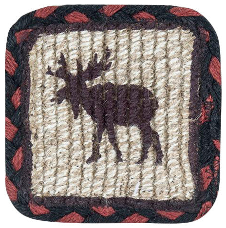 Moose/Pinecone Wicker Weave Coaster 5"x5"