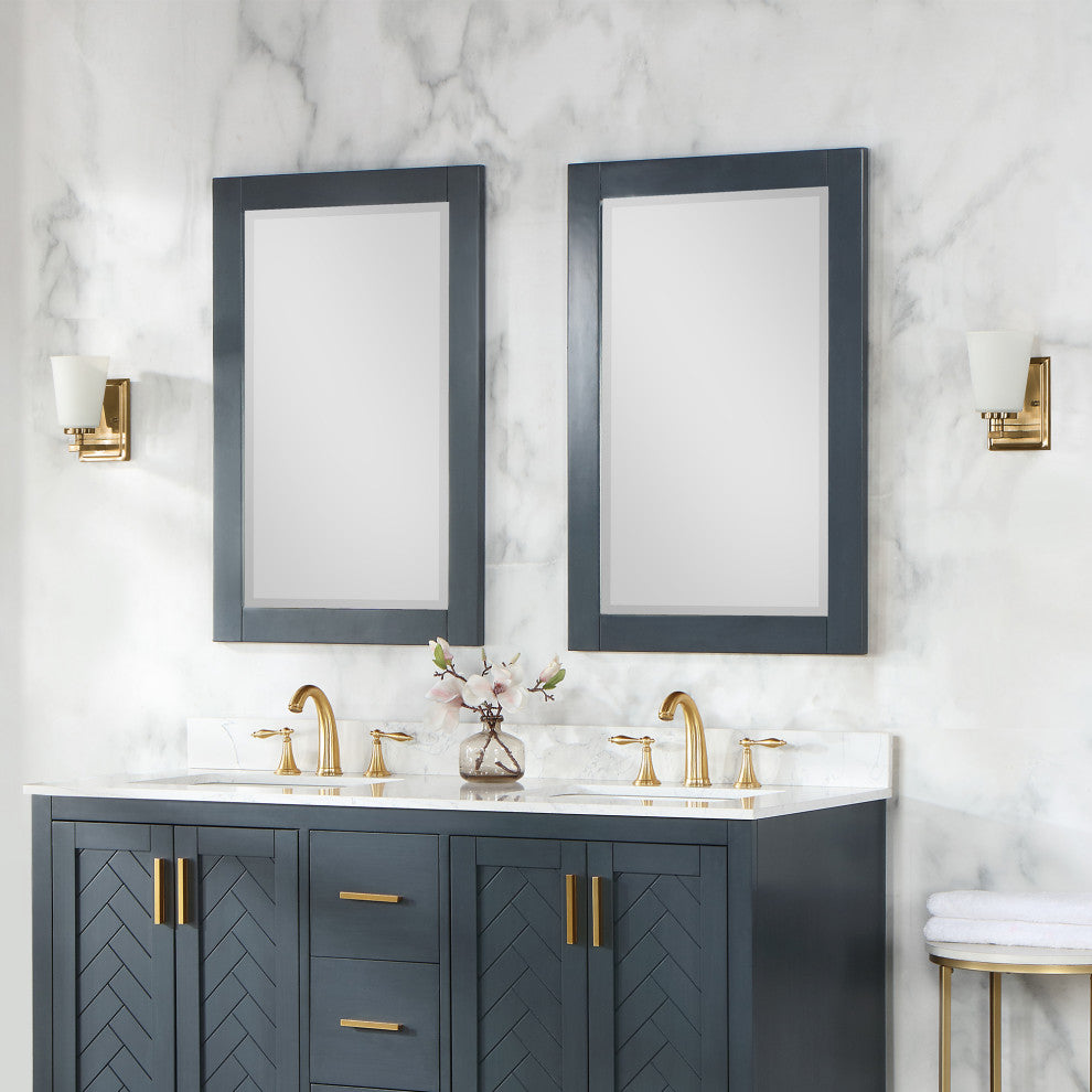 Maribella Rectangular Bathroom Wood Framed Wall Mirror, Classical Blue, 24"