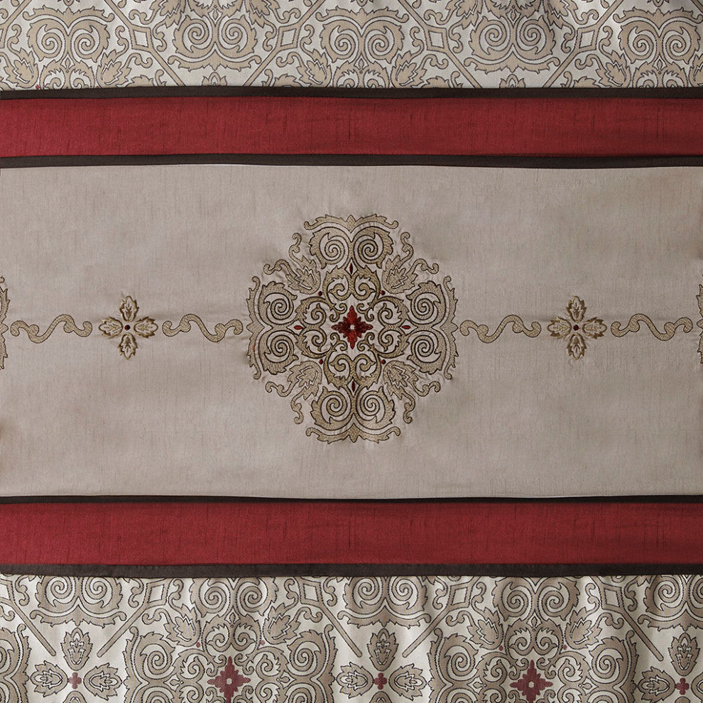 Madison Park Donovan Embroidered Shower Curtain, Red