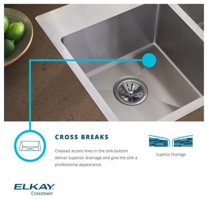 Elkay 13" Bowl Dual Mount 18 Gauge Bar/Prep Kitchen Sink, ECTSR13169TBG2
