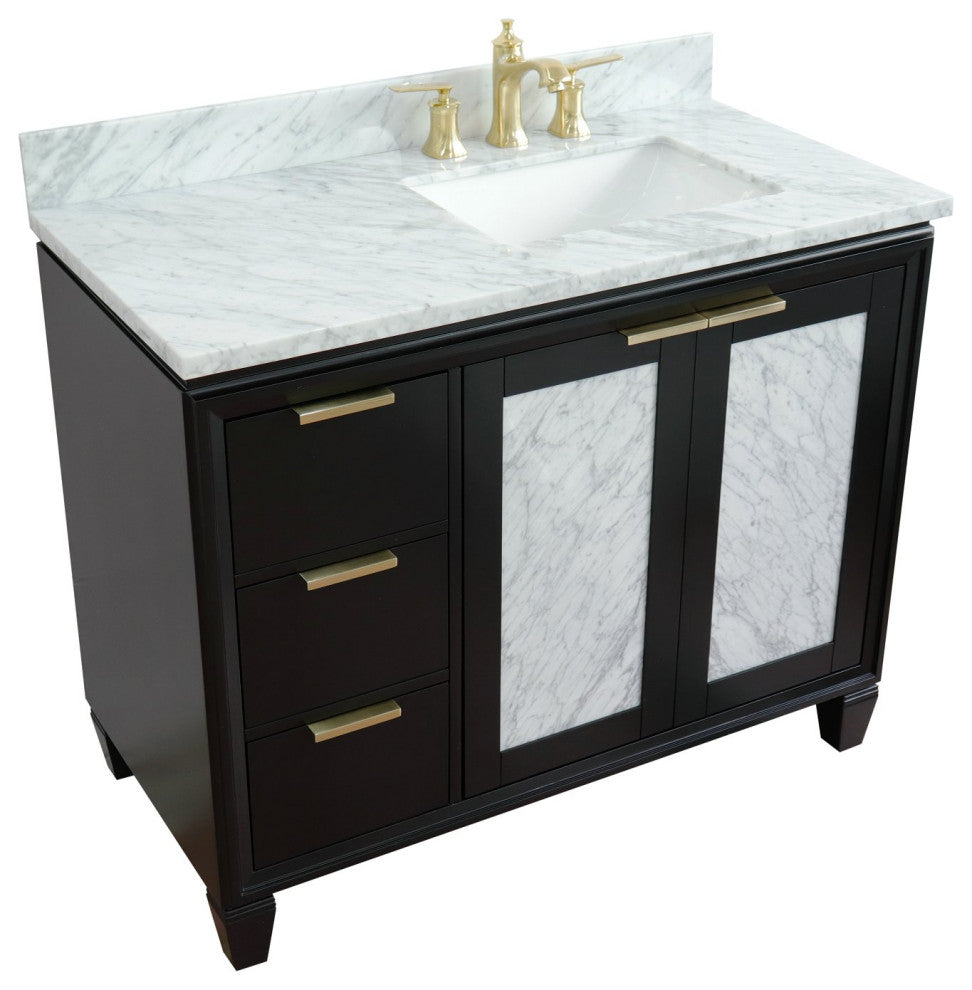 43" Single Vanity, Black Finish With White Carrara