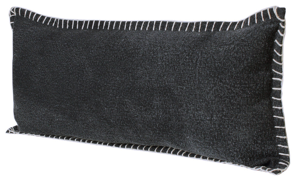 Ox Bay Handwoven Black Bordered Organic Cotton Pillow Cover, 14"x36"