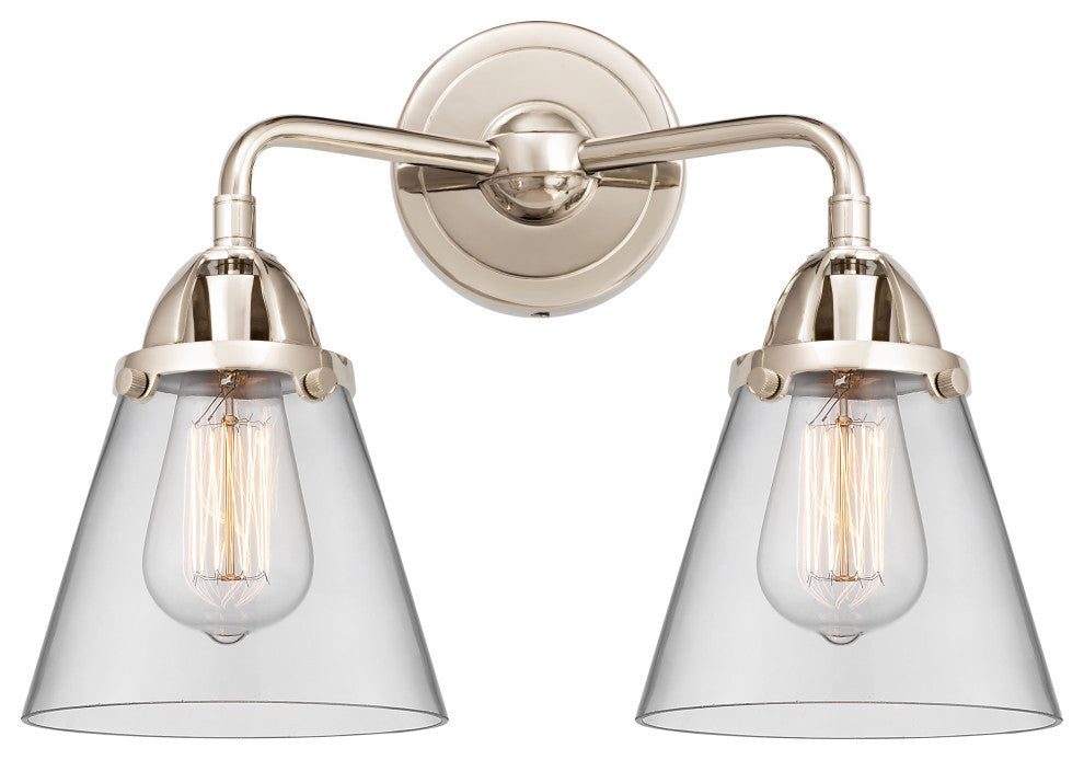 Small Cone Bath Vanity Light, Polished Nickel, Clear, Clear