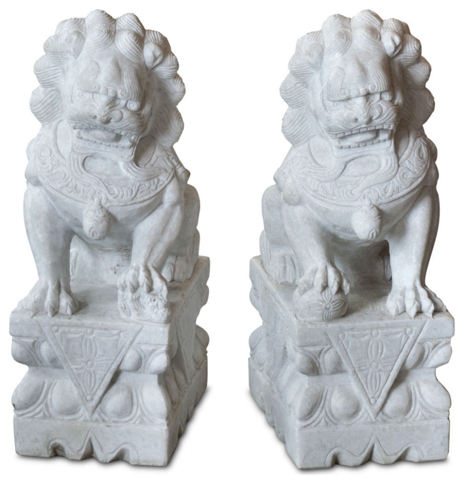 Imperial White Marble Chinese Foo Dogs Statues