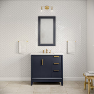 Elizabeth 36" Single Sink Carrara White Marble Vanity, Monarch Blue
