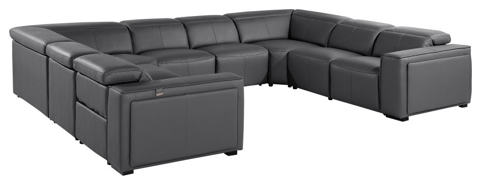 Niccolo Italian Leather 8-Piece U-Shaped 4 Power Reclining Sectional, Dark Gray