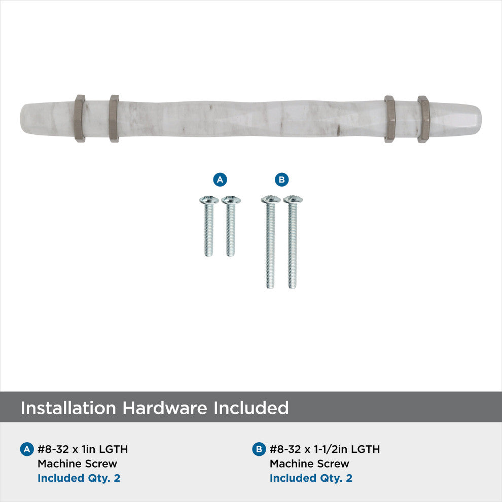 Carrione Cabinet Pull, Marble White/Satin Nickel, 5-1/16" Center-to-Center