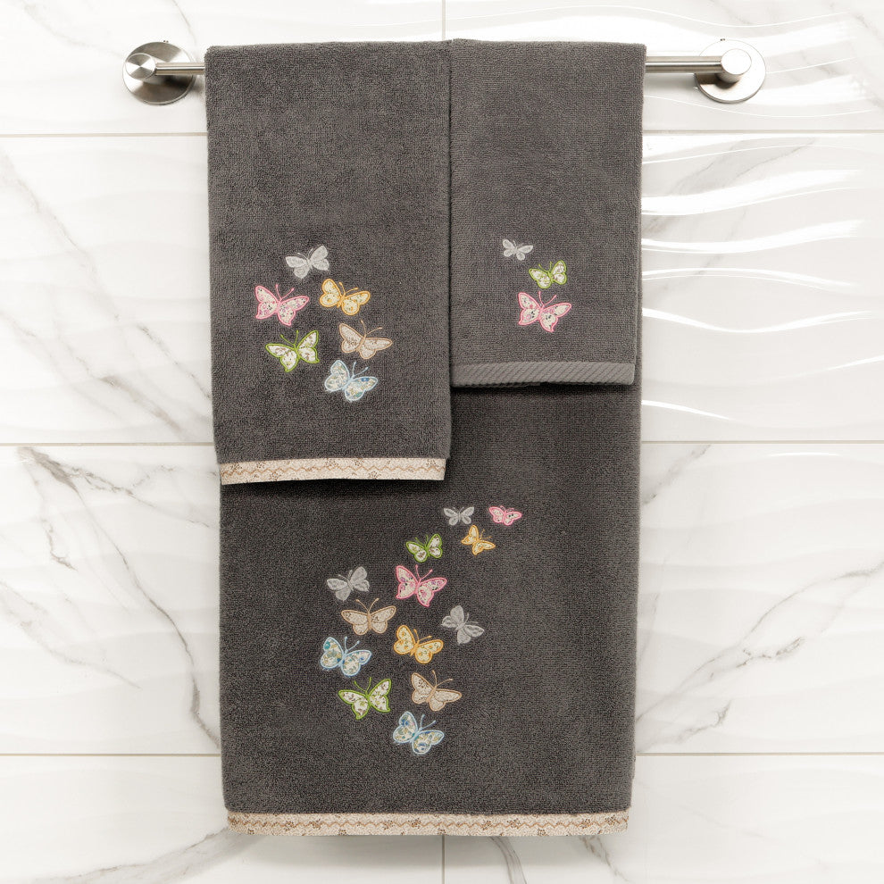 Linum Home Textiles 100% Turkish Cotton MARIPOSA 4PC Embellished Towel Set