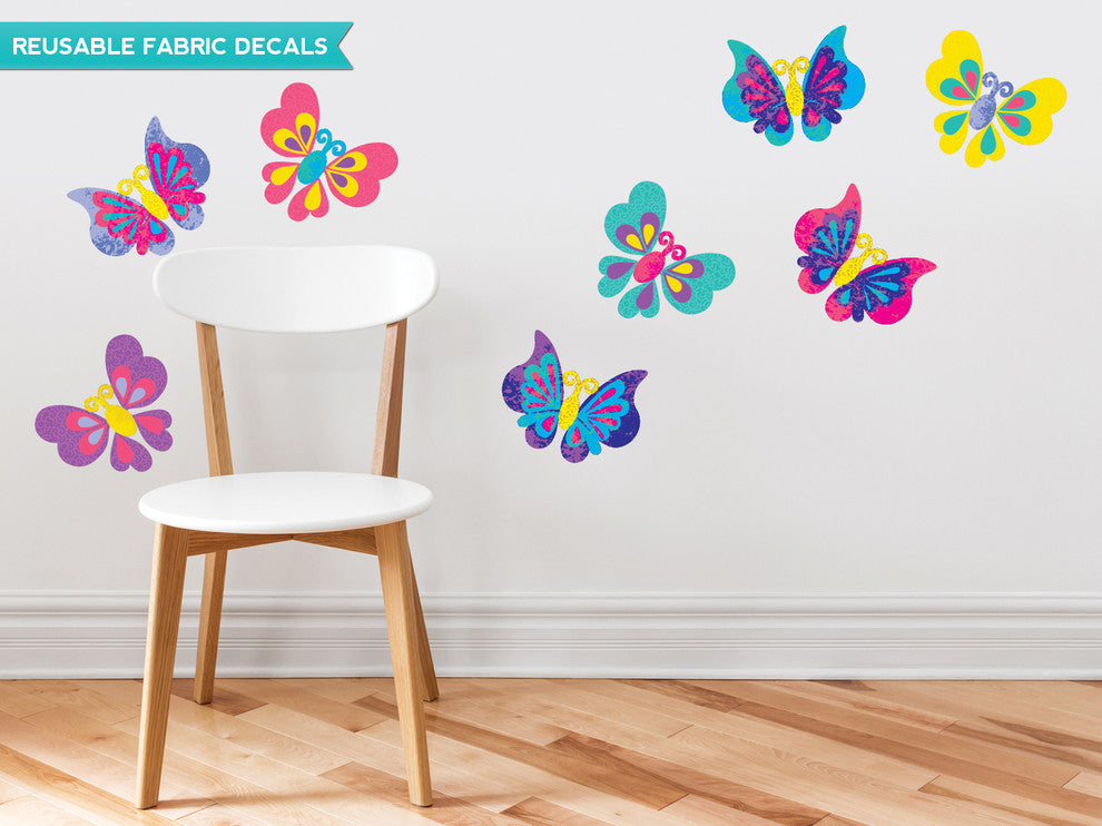Butterfly Fabric Wall Decals, Set of 8 With Patterns
