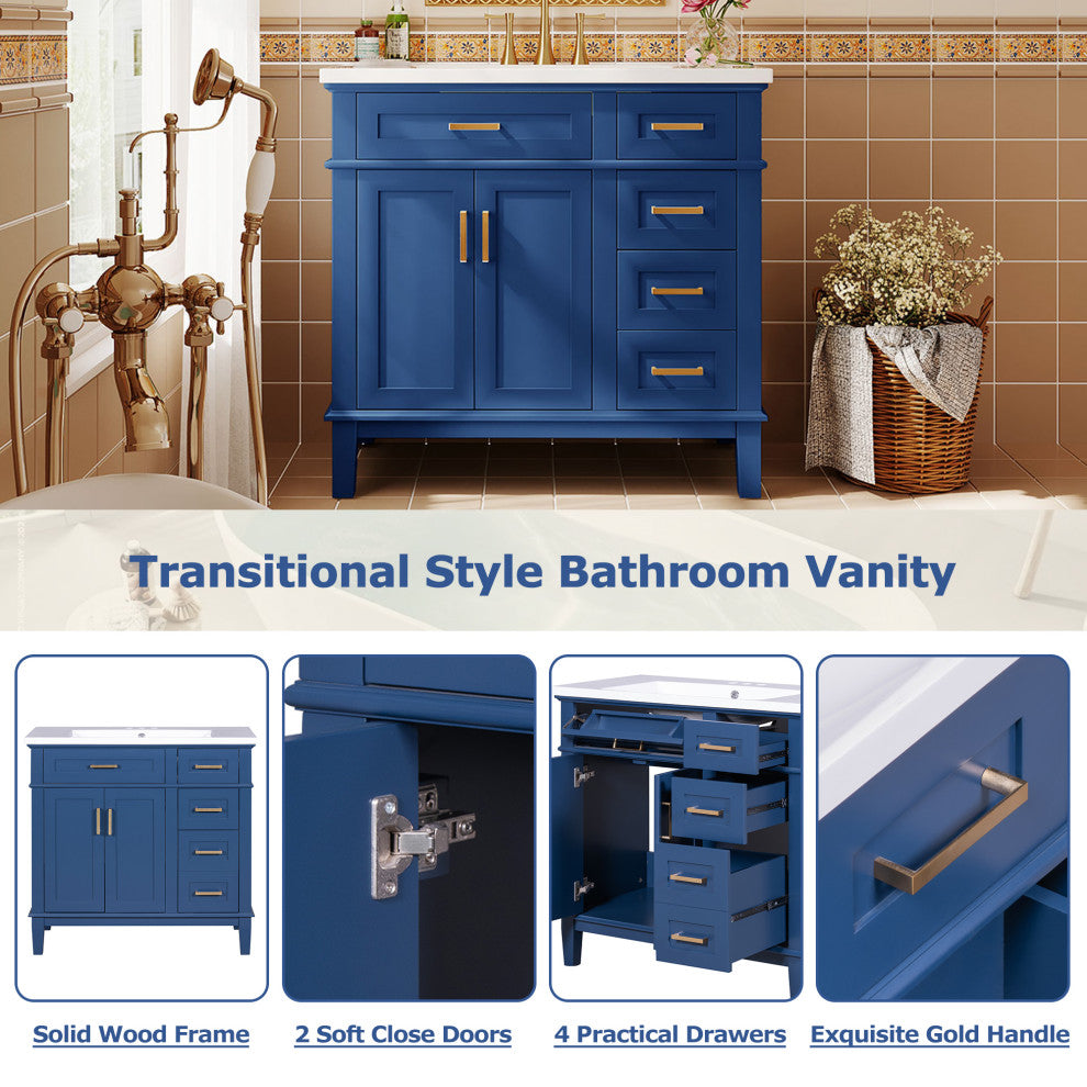 36 Inch Bathroom Vanity with Resin Sink, Blue
