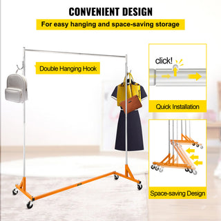 Z Rack Adjustable Height Rolling Garment Rack, Orange, 23.62x64.96x70.87 in