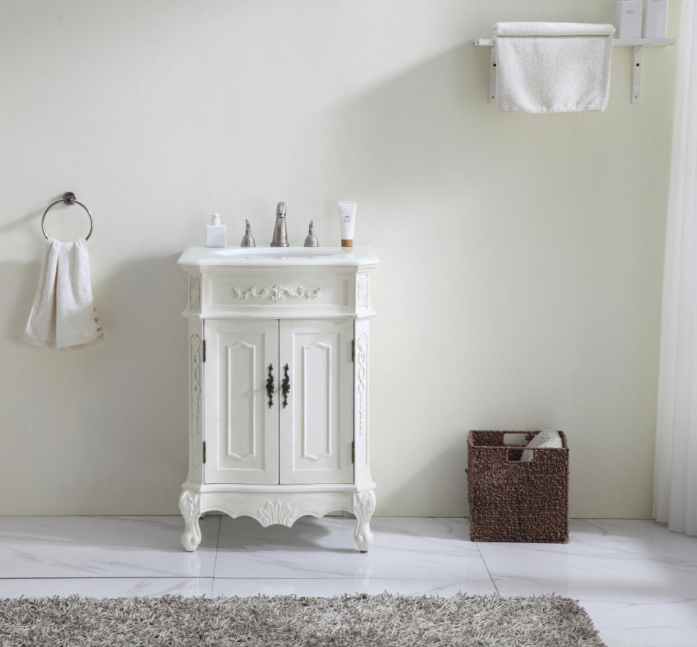Bathroom Vanity, Antique White, 24", Single Sink
