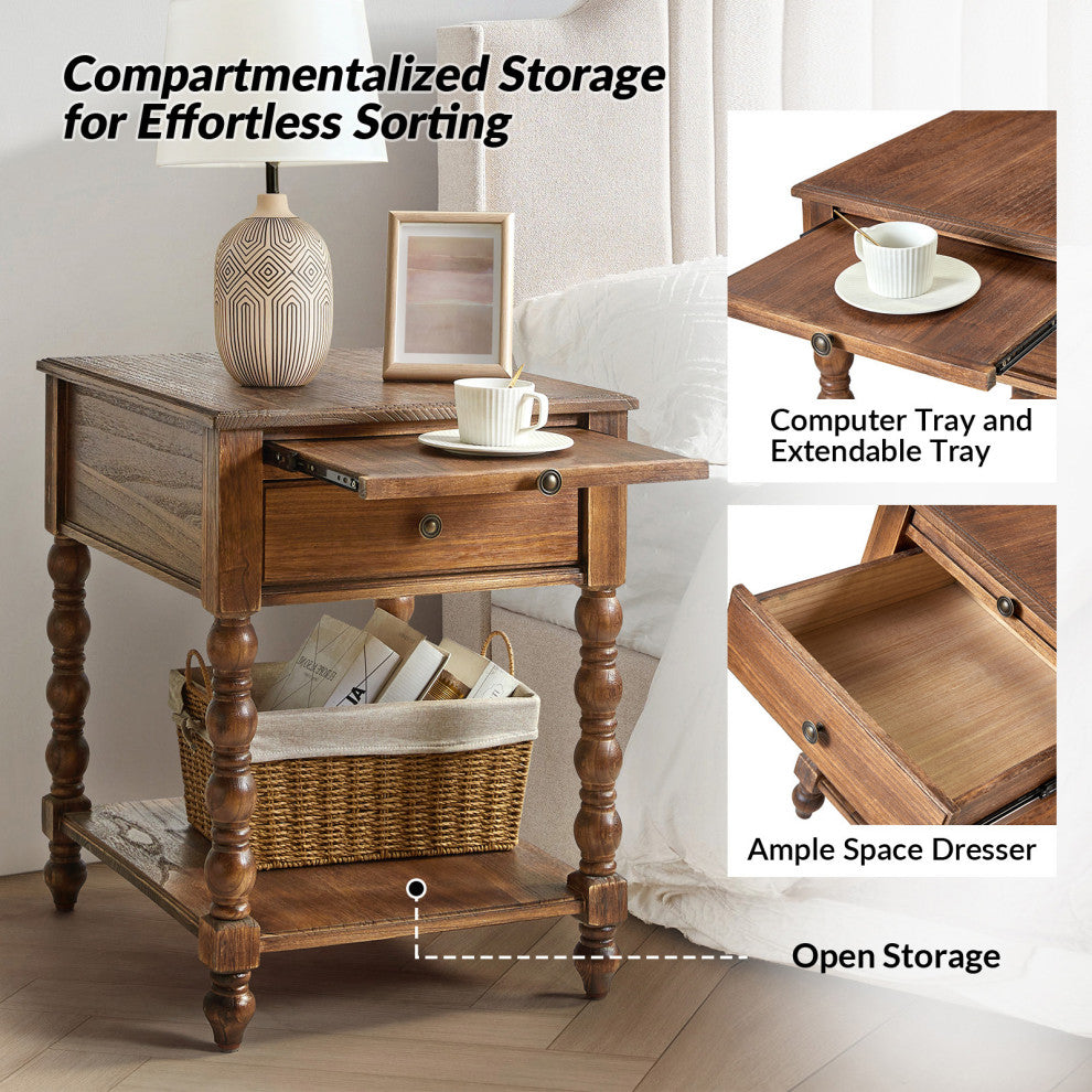 26"H Traditional/Farmhouse Style End Table, Set of 2, Walnut