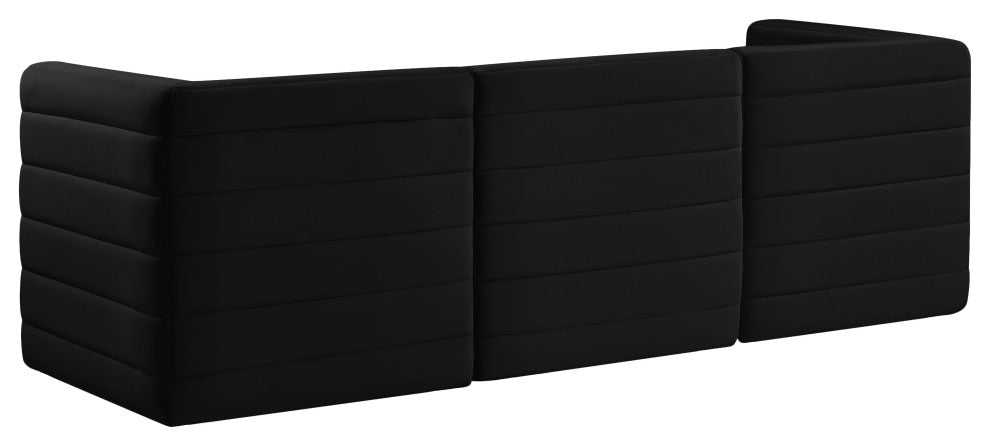 Quincy Velvet Upholstered 3-Piece Modular Sofa, Black
