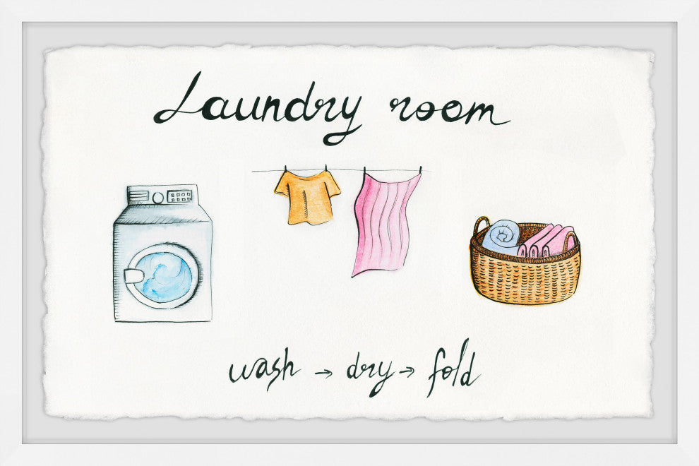 "Laundry Wash Dry Fold" Framed Painting Print, 24x16