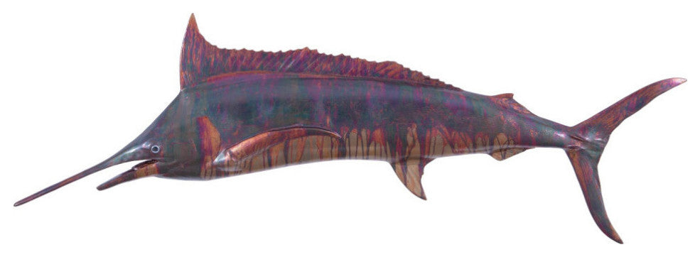 Blue Marlin Fish Wall Sculpture, Copper Patina