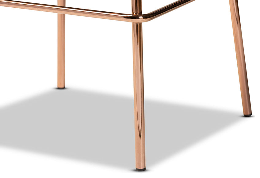 Navy Blue Velvet Fabric Upholstered and Rose Gold 4-Piece Bar Stool Set