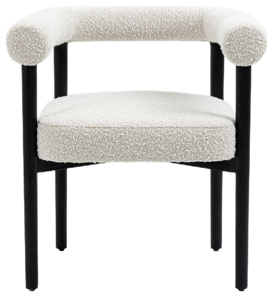 Hyatt Boucle Fabric Upholsetered Dining Chair, Cream, Black Finish