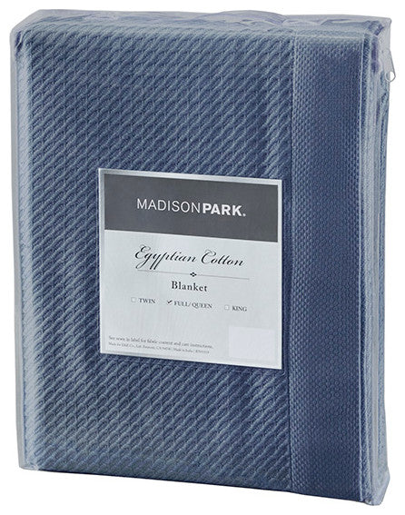 Madison Park Egyptian Cotton All-Season Woven Bedding Blanket, Navy Blue