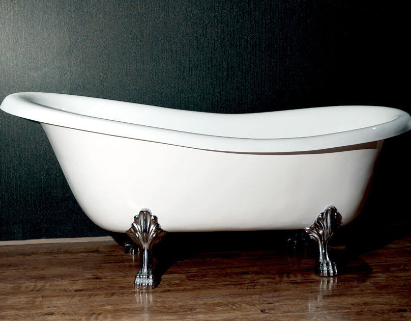 Bentley 67-inch Slipper Cast Iron Bathtub with Paw Feet, Polished Brass