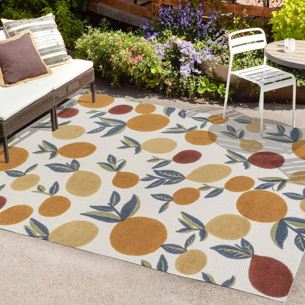 Limone Bold Lemon High-Low Indoor/Outdoor Area Rug, Orange/Beige/Cream, 5 X 8