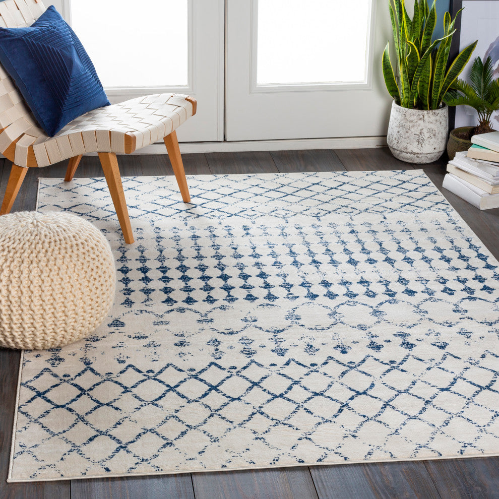 Surya Roma ROM-2342 6'7"x9' Rug, Dark Blue/White