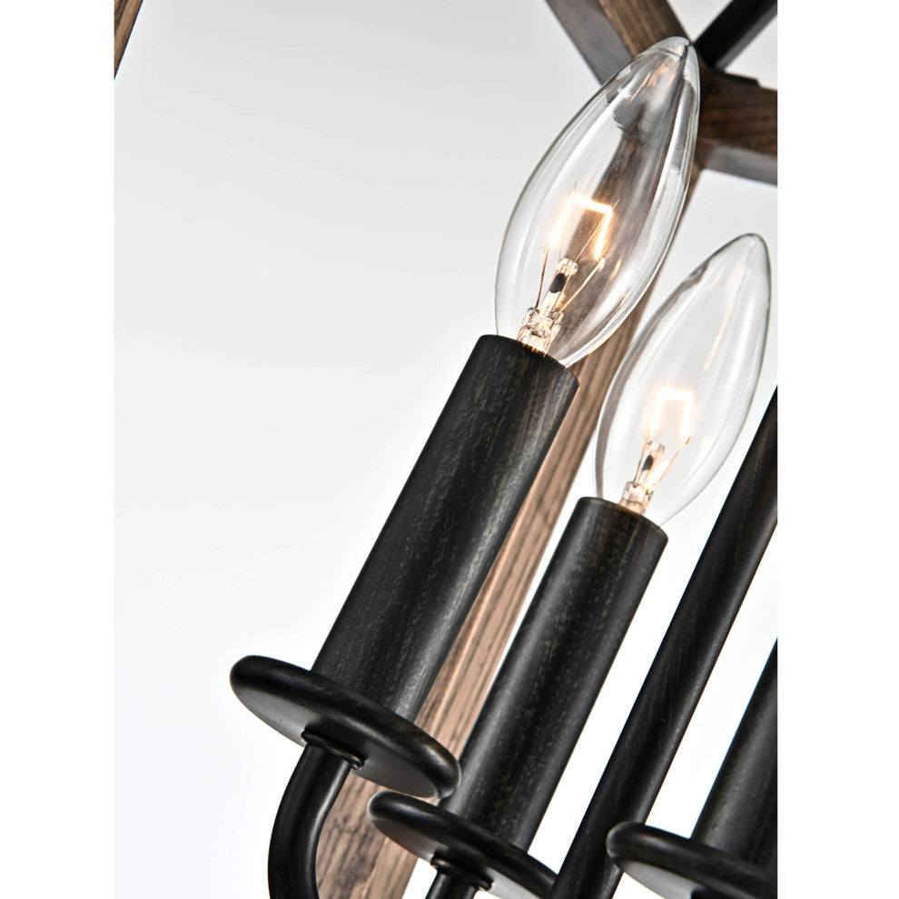 Ellen 4-light Antique Black Iron and Wood Cage Chandelier