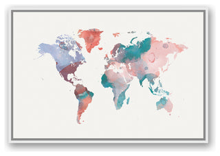 Jewel Tones World Map 24x36 White Floating Framed Canvas