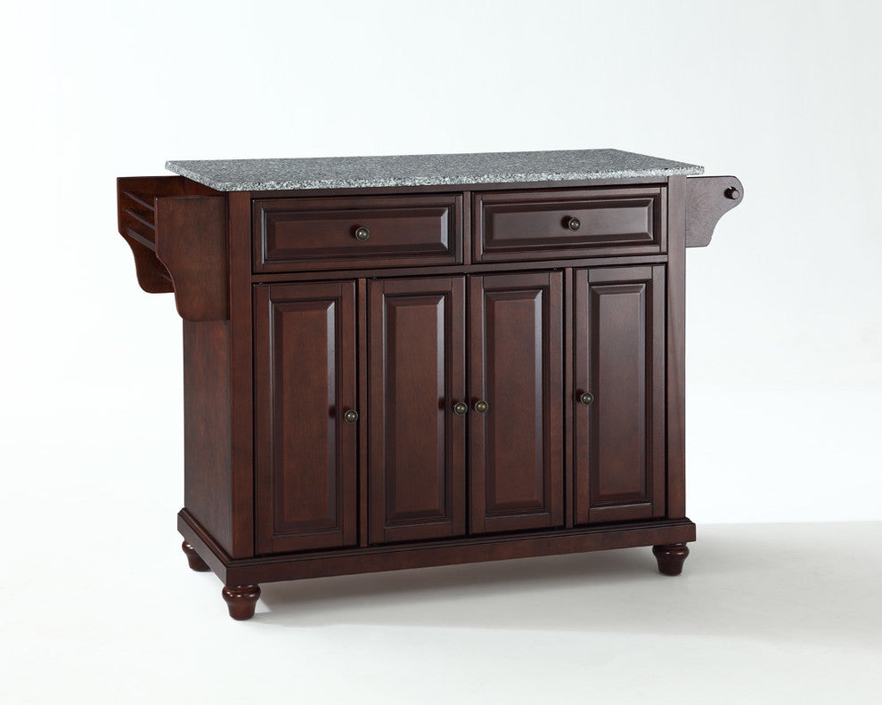 Cambridge Solid Granite Top Kitchen Island, Vintage Mahogany Finish