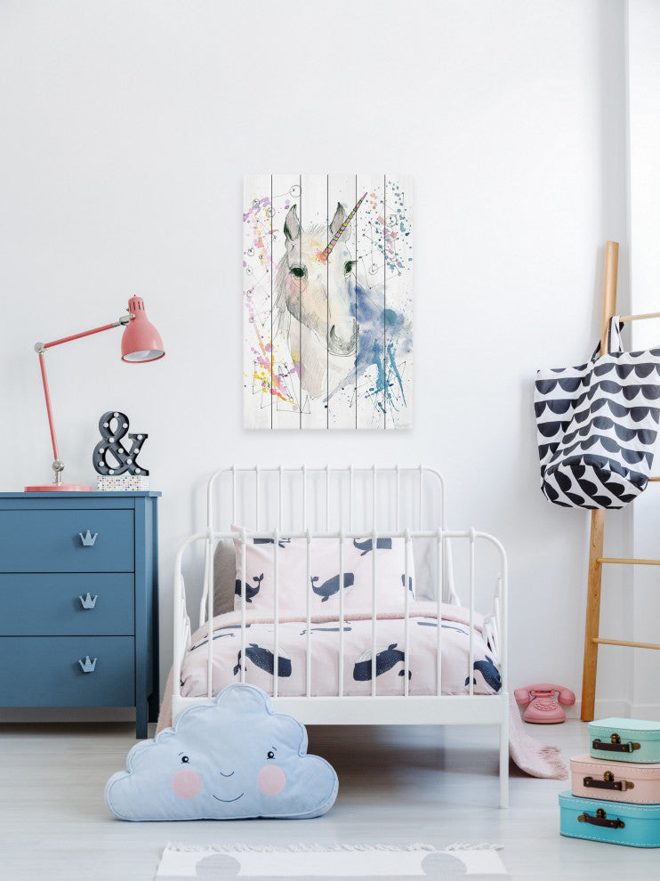 "Fantasy Unicorn" Painting Print on White Wood, 20x30