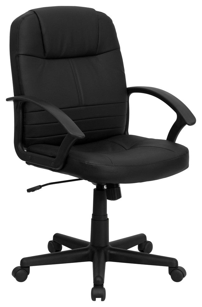 Mid-Back Black Leather Executive Swivel Chair with Arms