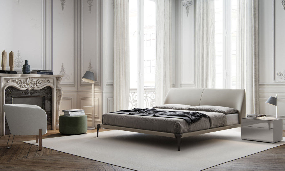 Vanderbilt Bed, Truffle Beige Eco Leather and Seared Ash, Queen
