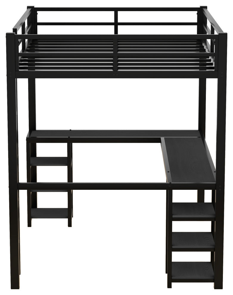Gewnee Full Metal Loft Bed with Desk and Shelves