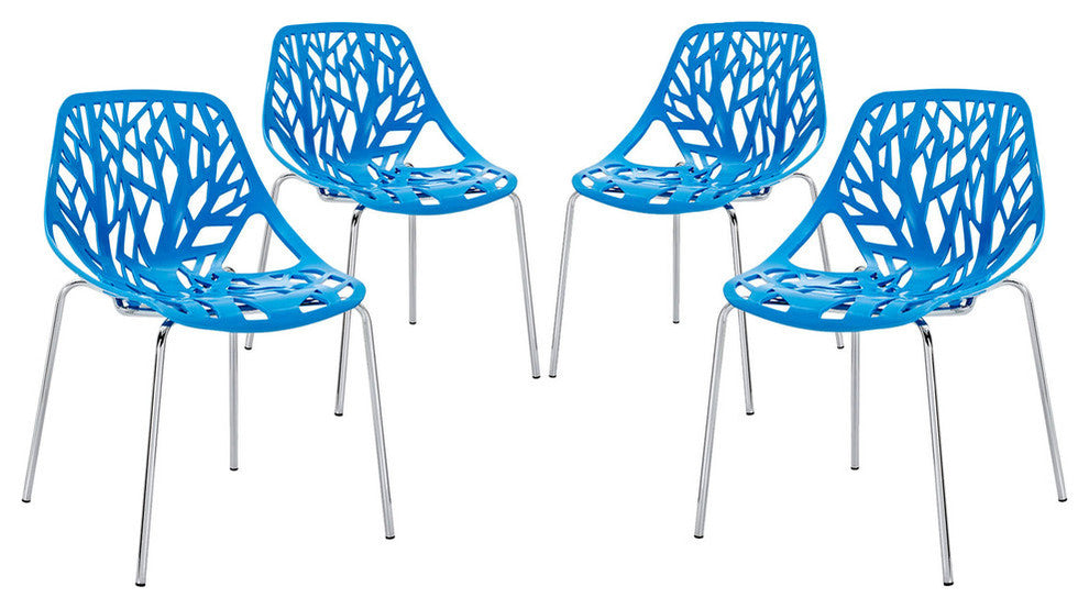 Modern Urban Kitchen Dining Side Chair Set of 4 Blue, Outdoor and Indoor