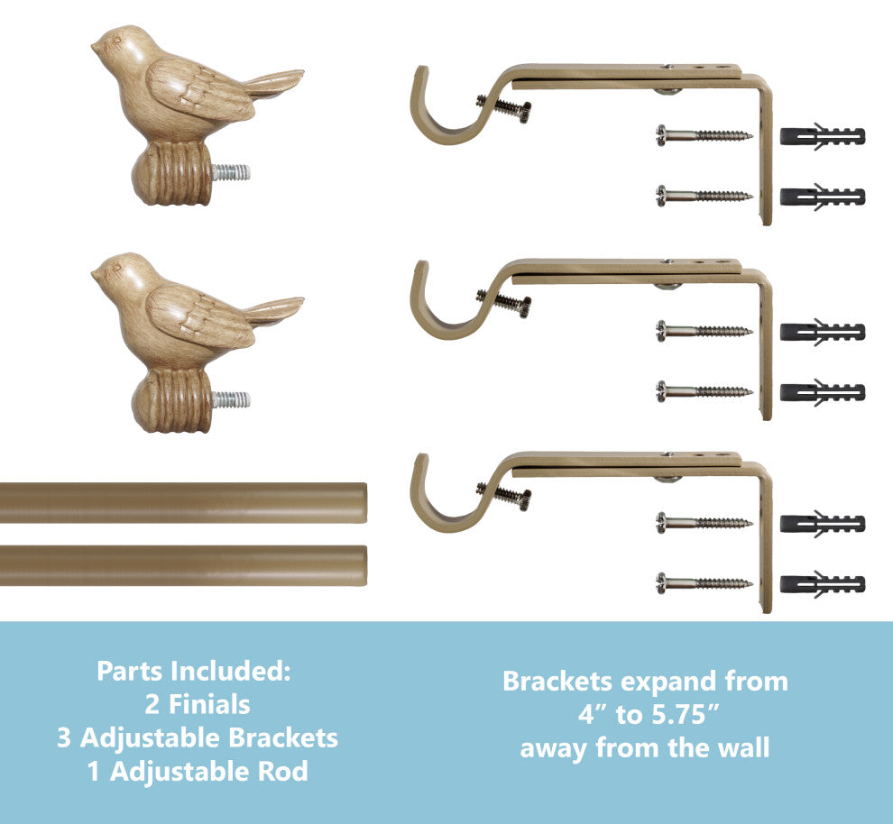 3/4" Bird Adjustable Curtain Rod, Cottage, 84"-120"