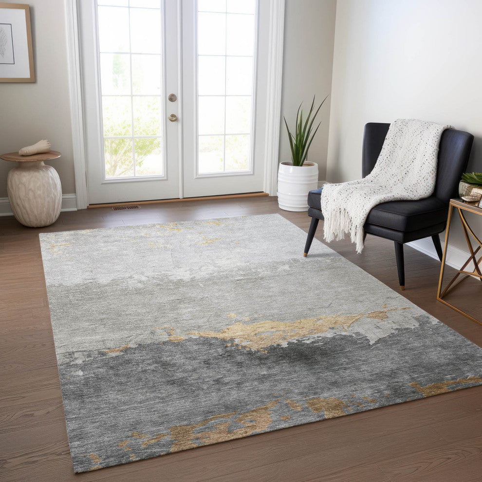 Machine Washable Indoor/Outdoor Chantille ACN1885 Gold 9' x 12' Rug