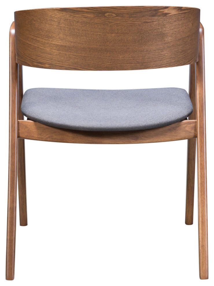 Dining Chair, Set of 2, Fabric, Wood, Walnut, Gray, Bar Kitchen Pub Bistro