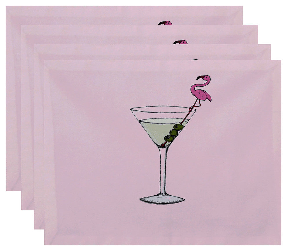 18"x14" Martini Glass Flamingo Geometric Print Placemats, Set of 4, Pink
