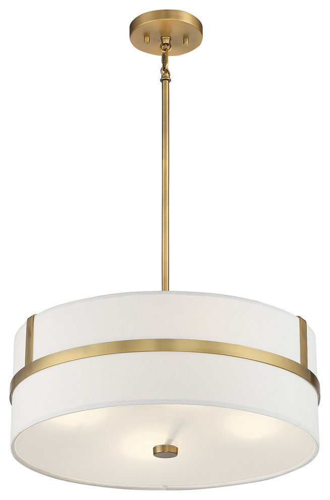 4-Light Pendant, Matte Black, Natural Brass