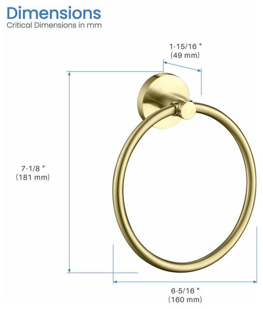 Circular Bathroom Towel Ring, Brushed Gold