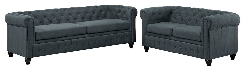 Modern Contemporary Fabric Living Room 2-Piece Set, Gray, Fabric