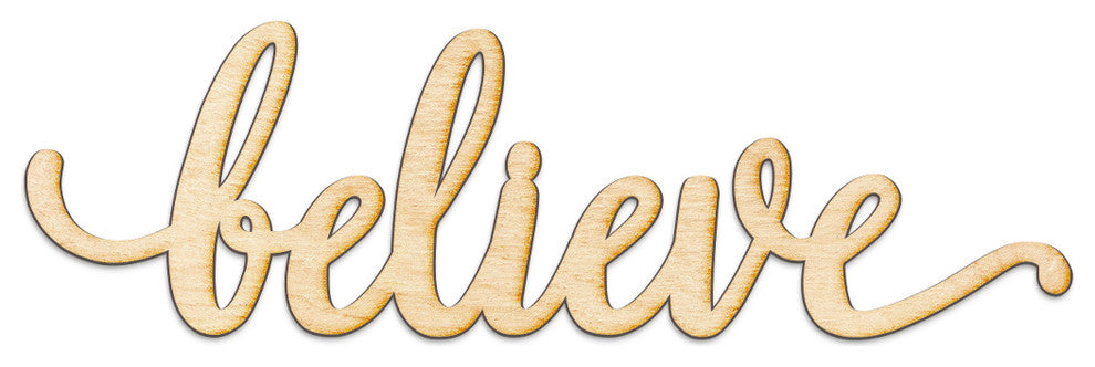 Believe Script Wood Word Wall Art Sign Unfinished, 36"x11"