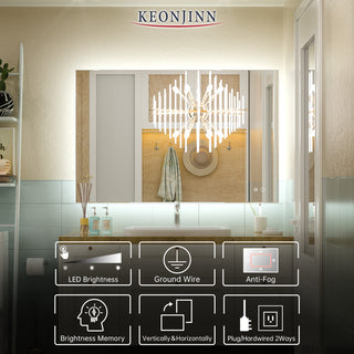 Backlit LED Mirror for Bathroom, Anti-Fog Dimmable, Silver, 40x28